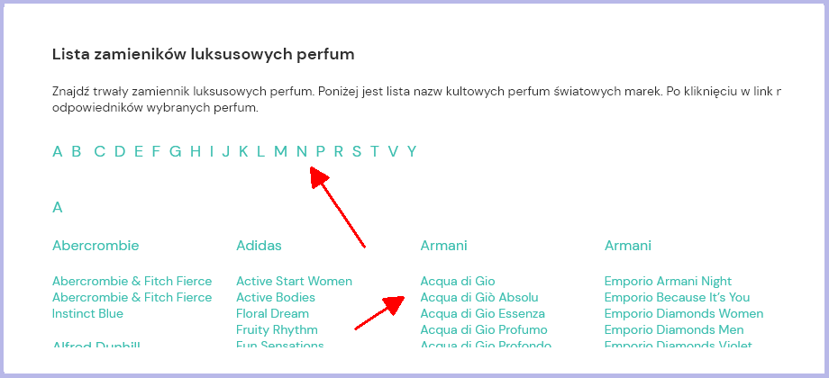 Lista perfum alternatywnych w Perfumy.Pasaz-Handlowy.com